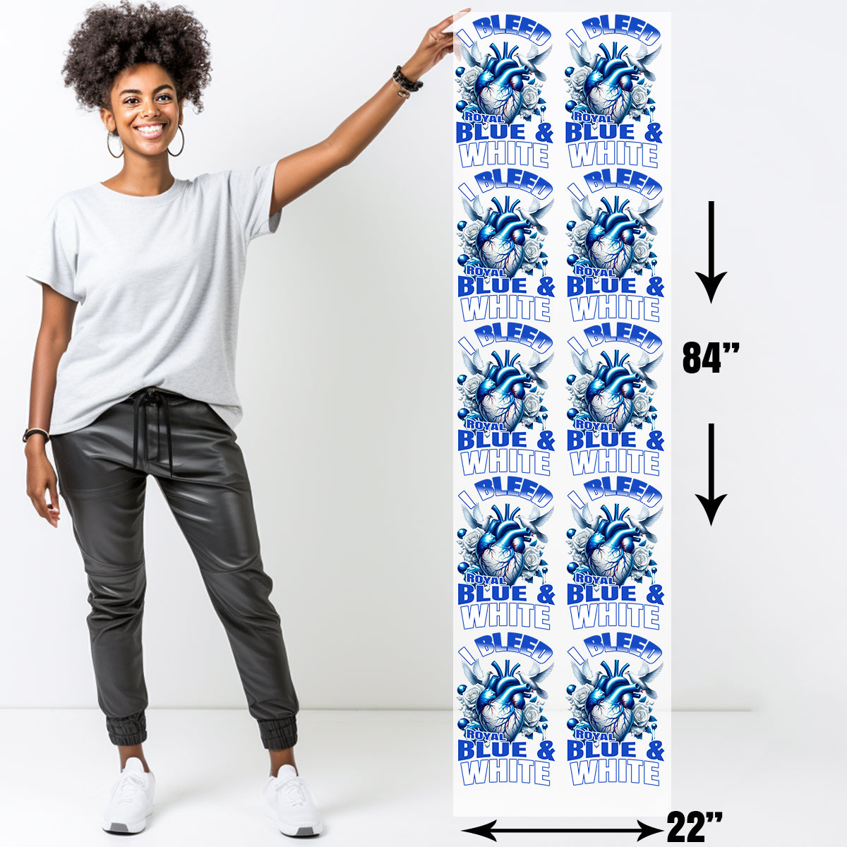I Bleed Blue and White ZPB DTF Transfer-22x84