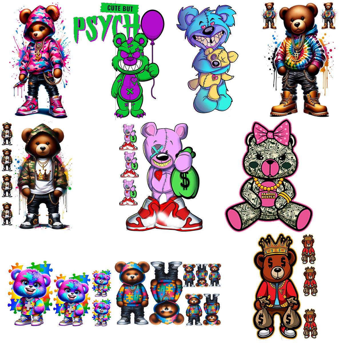 10-Pack Bears DTF Transfers - Pack #6