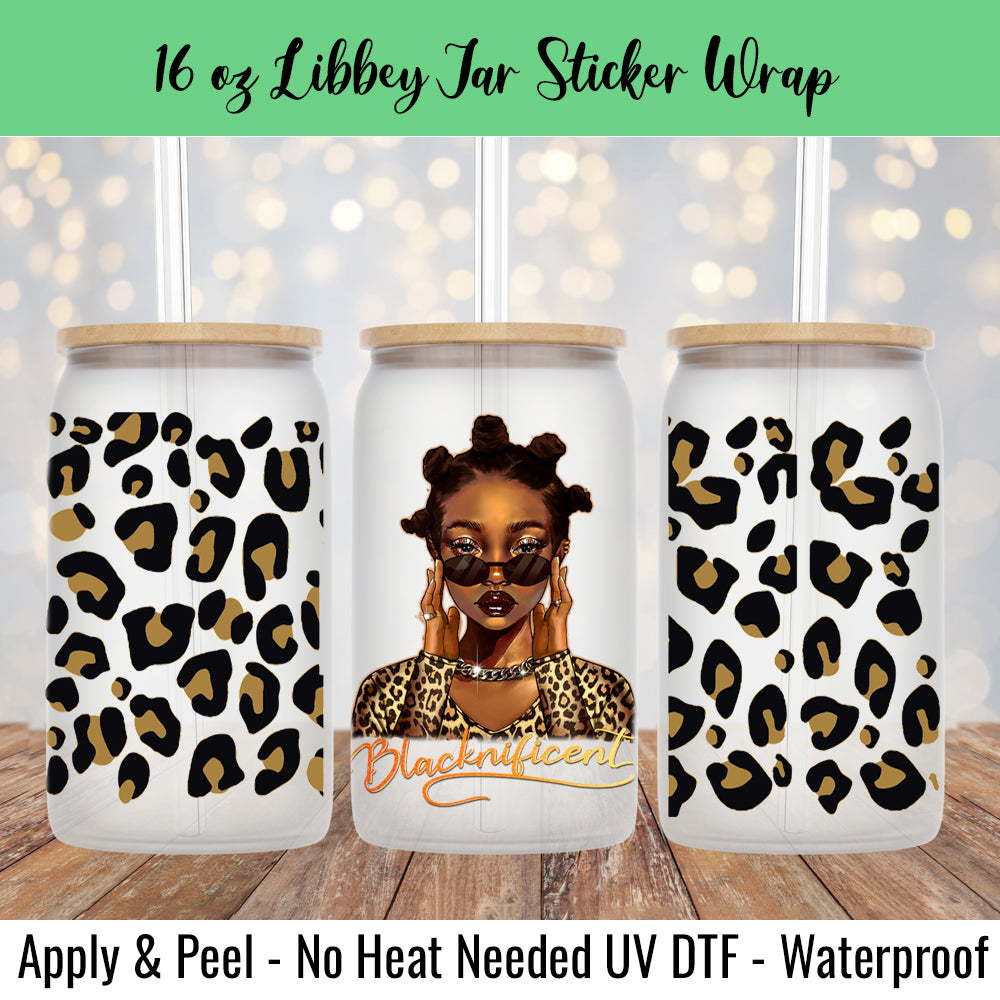 Blacknificent Bantu Knots DTF Transfer & Matching 16 Oz Libbey Jar Wrap