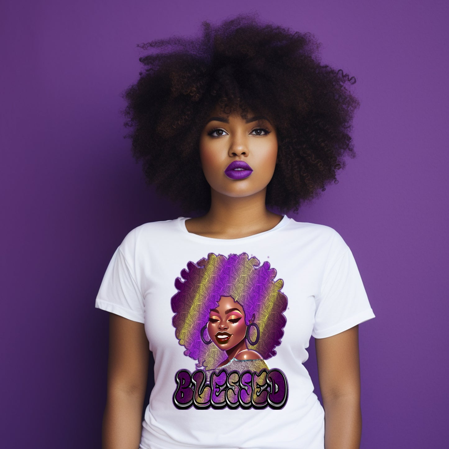 Blessed Purple Afro Woman DTF Transfer