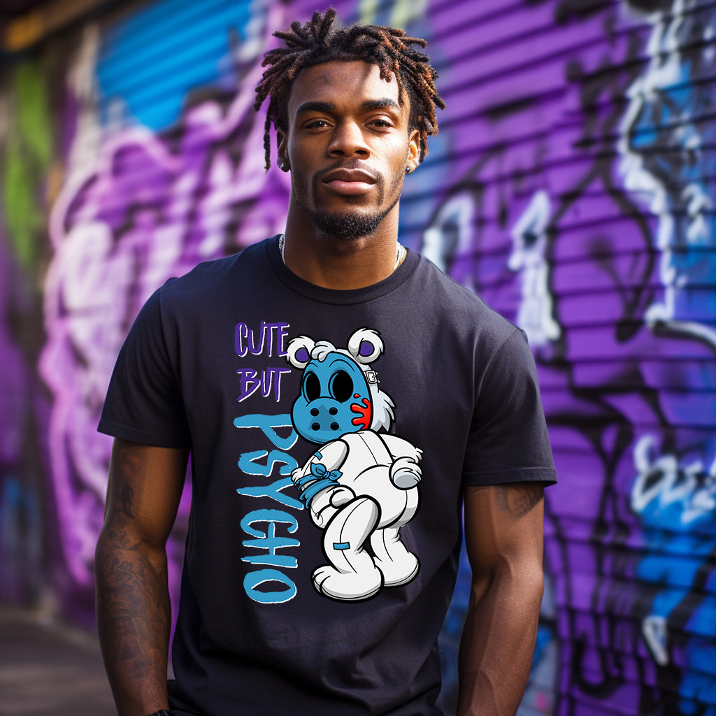 Cute But Psycho Bear DTF Transfer - aqua purple