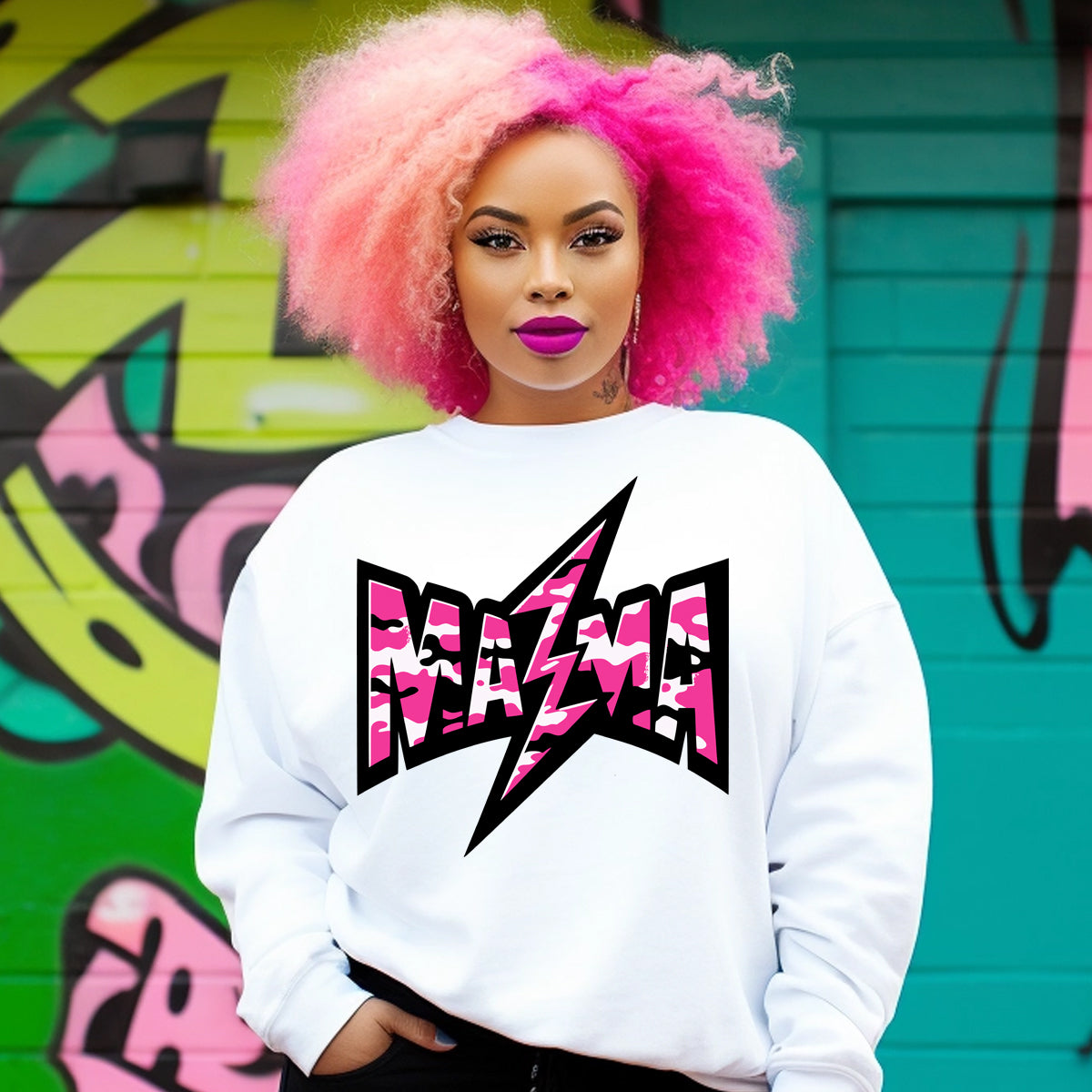 Mama Lightning Bolt Pink Camo DTF Transfer