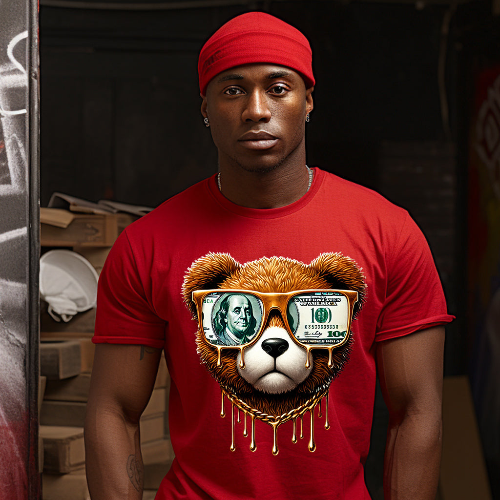 Money Glasses Hip Hop Brown Bear DTF Transfer