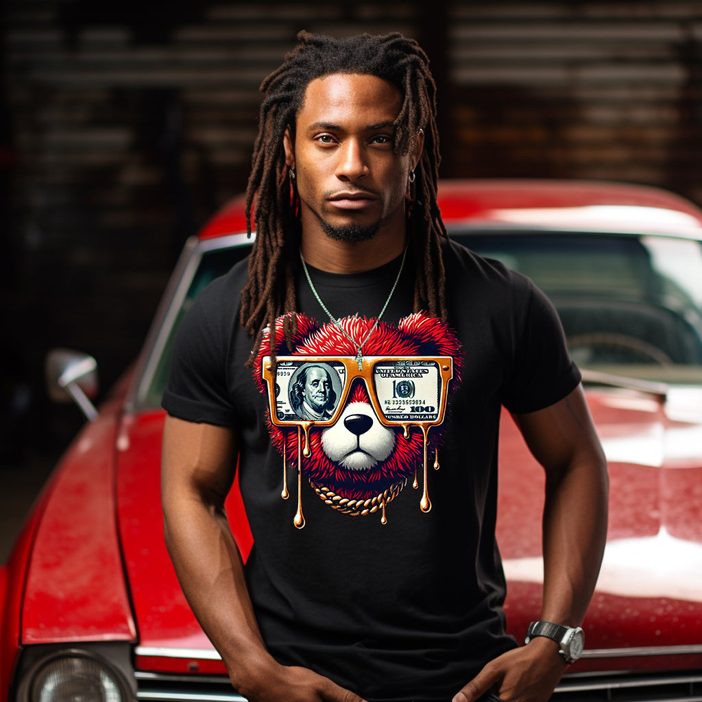 Money Glasses Hip Hop Bear Red DTF Transfer