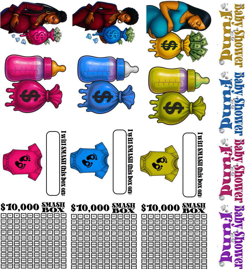 Baby Shower Smash Box UV DTF Stickers - 22 x24 Gang Sheet