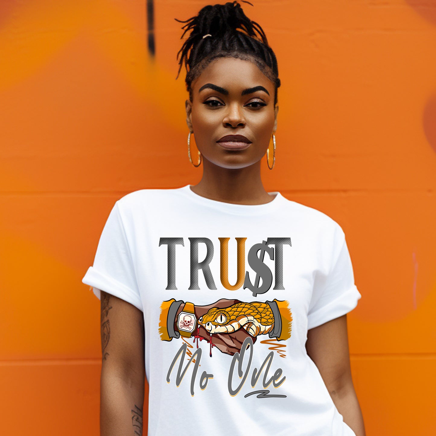 Trust No One Orange Snake DTF Transfer