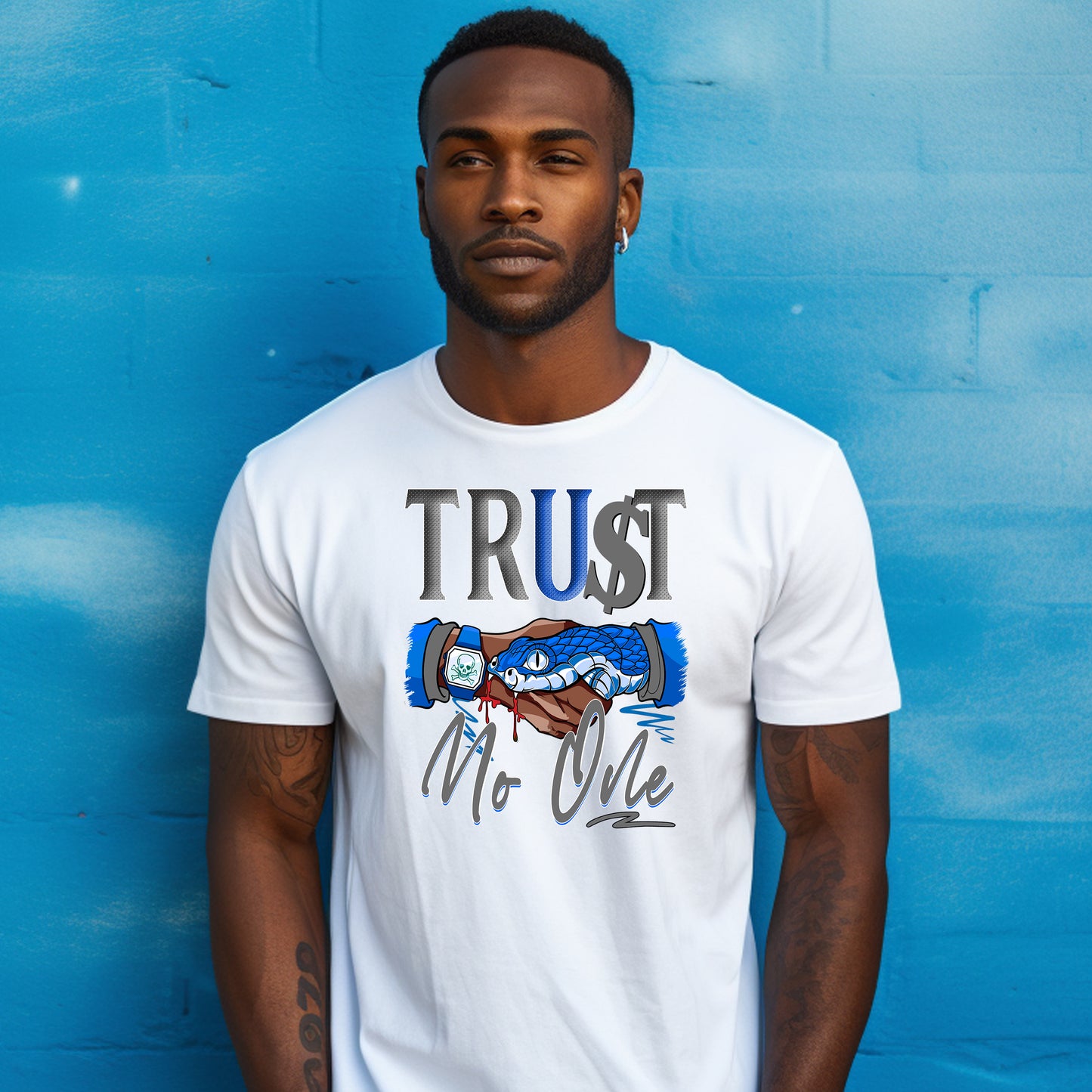 Trust No One Royal Blue Snake DTF Transfer