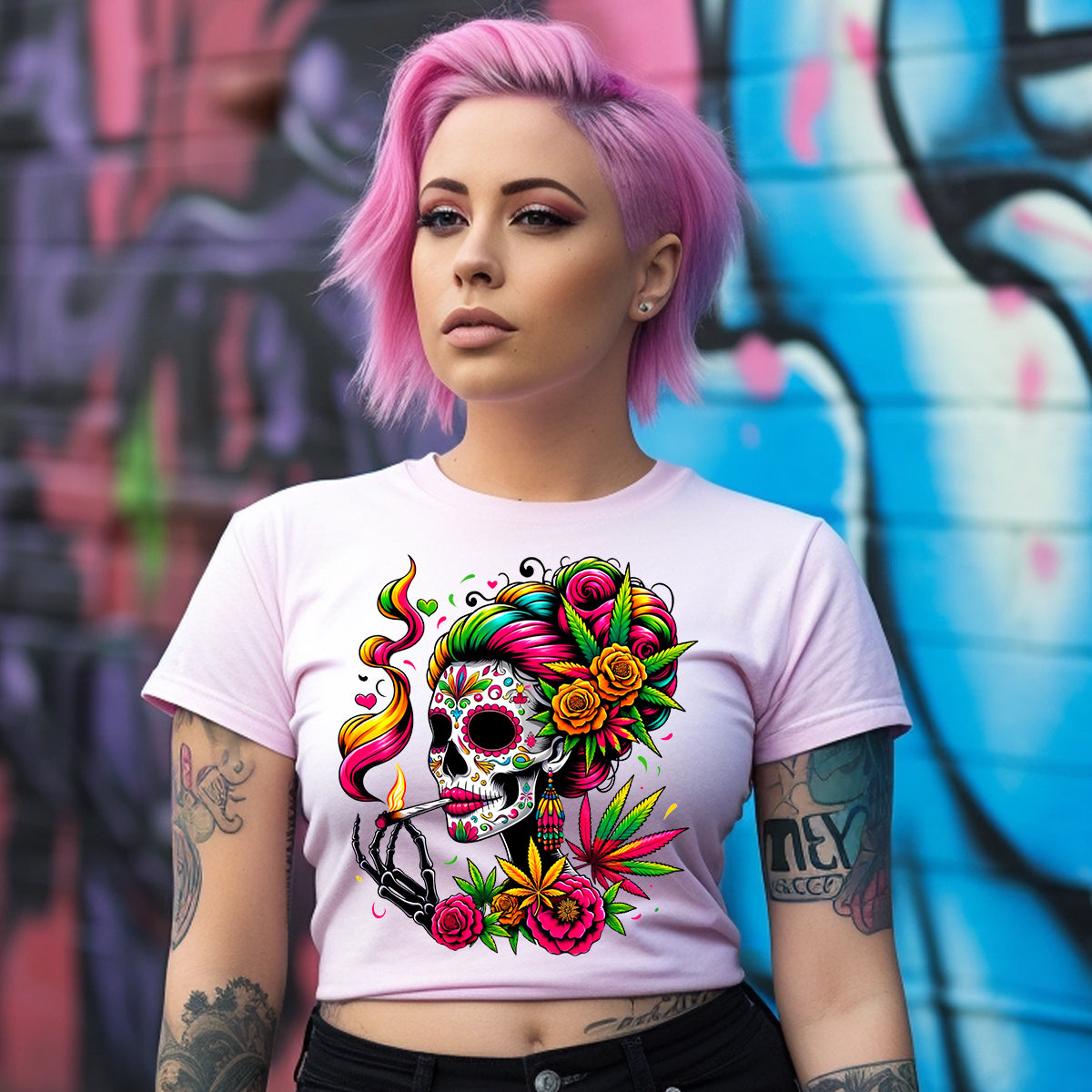 Sugar Skull Stoner Woman DTF Transfer