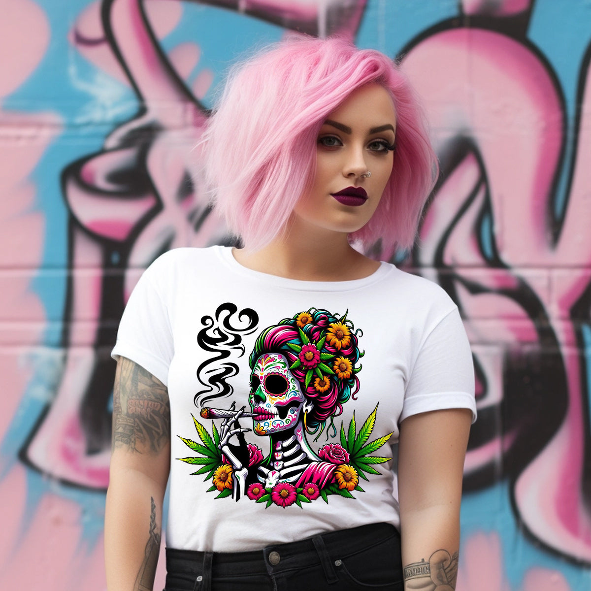 Sugar Skull Stoner Woman DTF Transfer