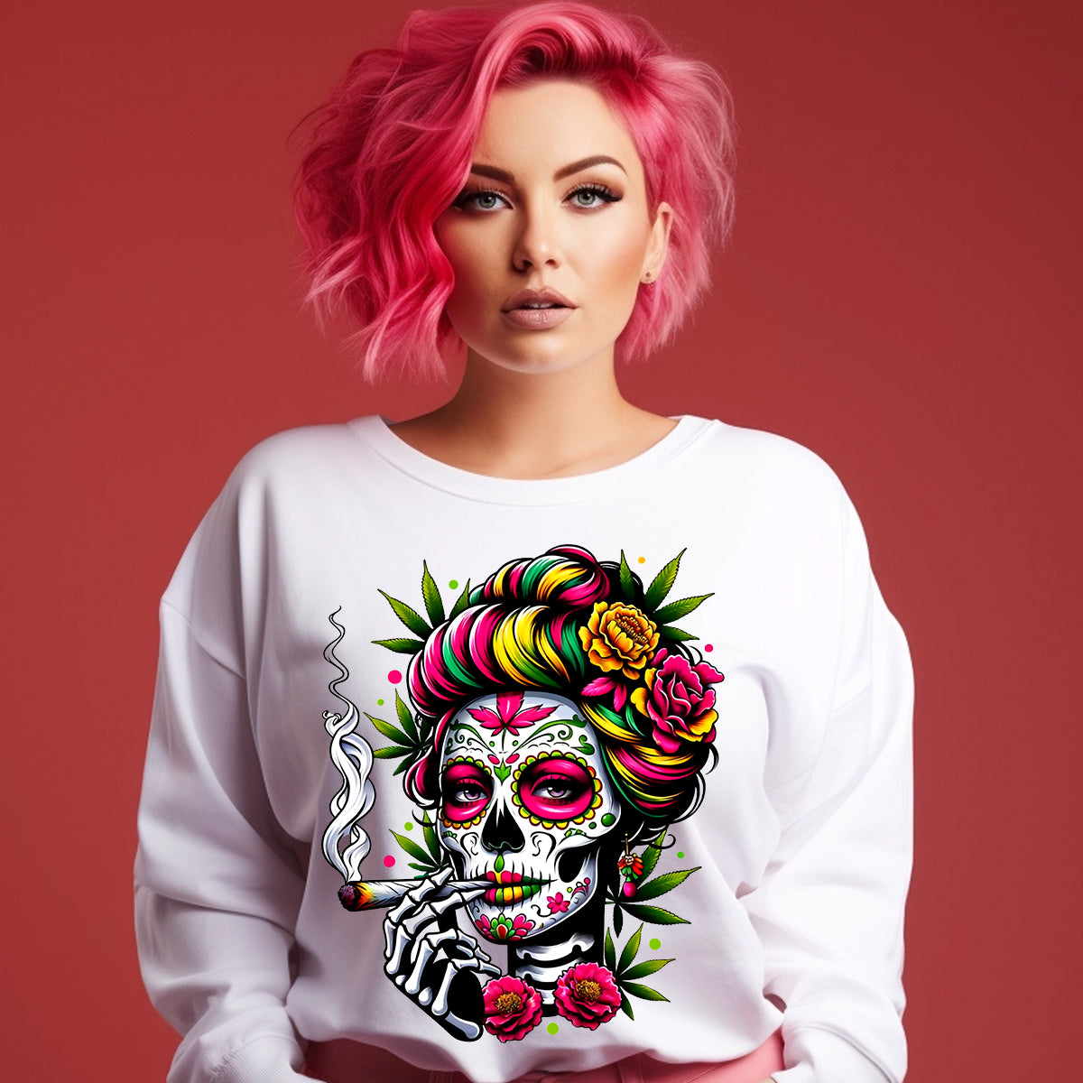 Sugar Skull Stoner Woman DTF Transfer