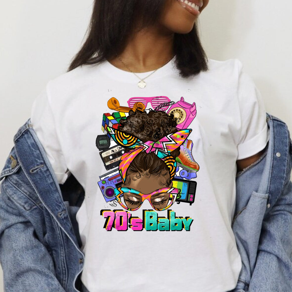 70s Baby Afro Messy Bun DTF Transfer