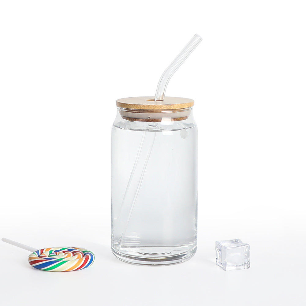podly Libbey Can Glass with Bamboo Lid and Glass Straw