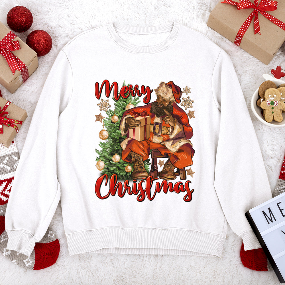 Merry Christmas Black Santa DTF Transfer