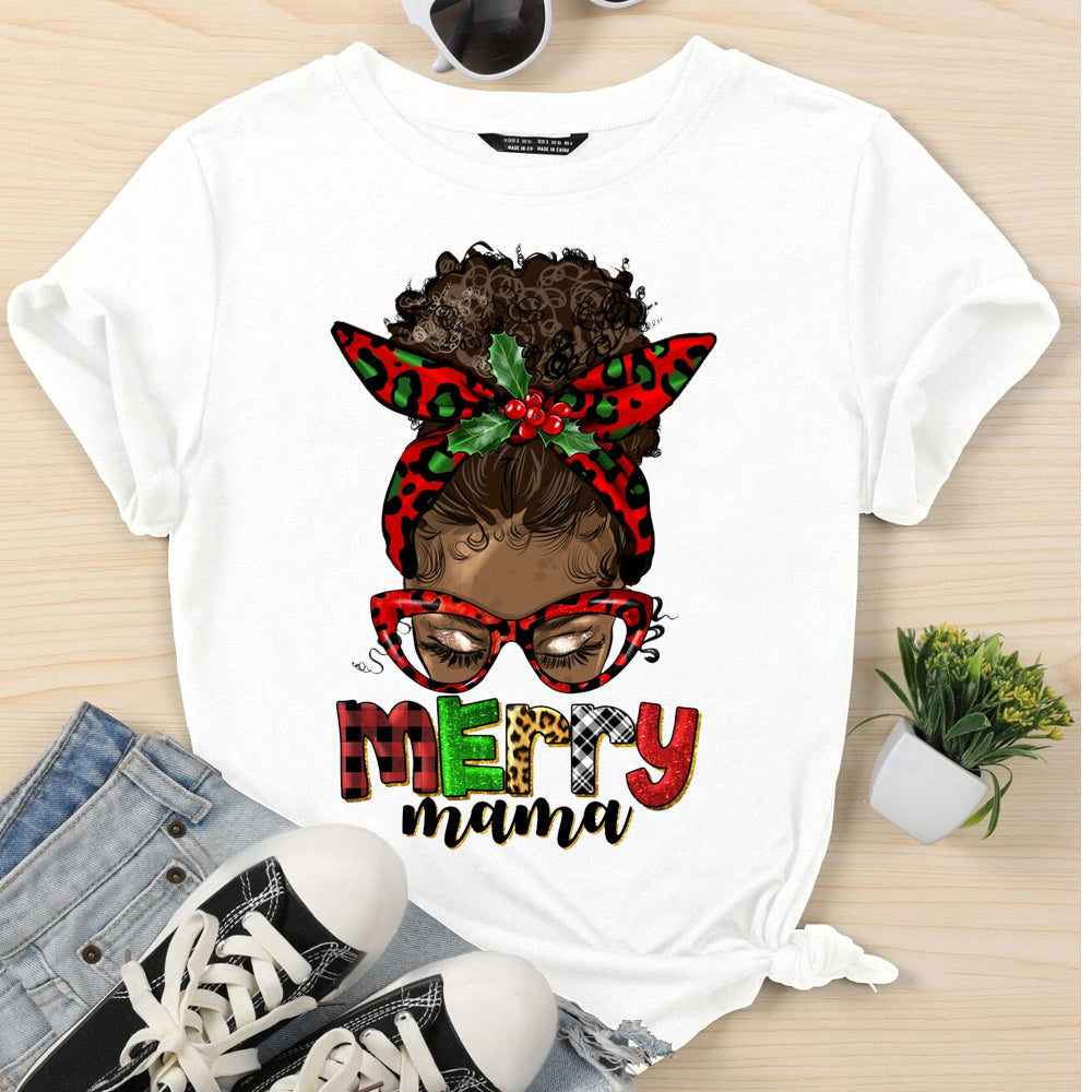 Merry Mama Messy Bun DTF Transfer