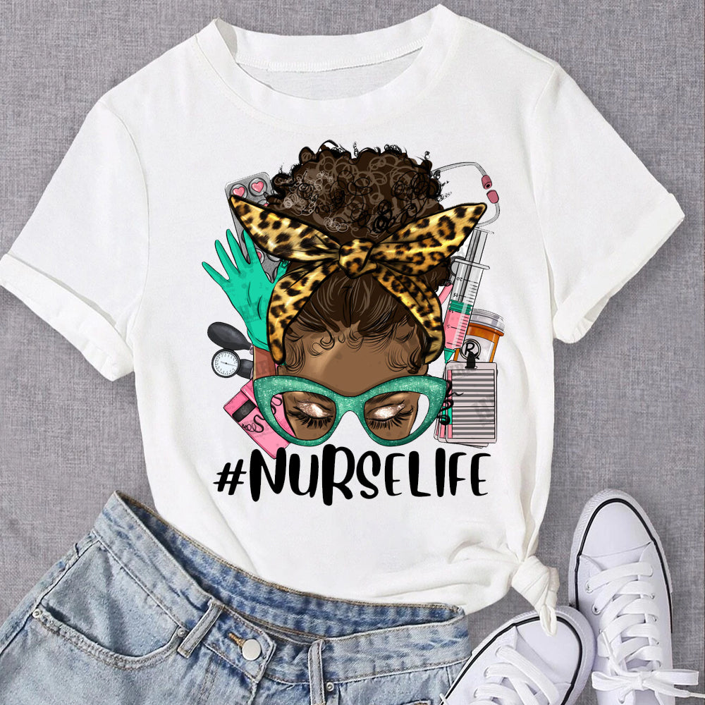 #NurseLife Afro Bun DTF Transfer