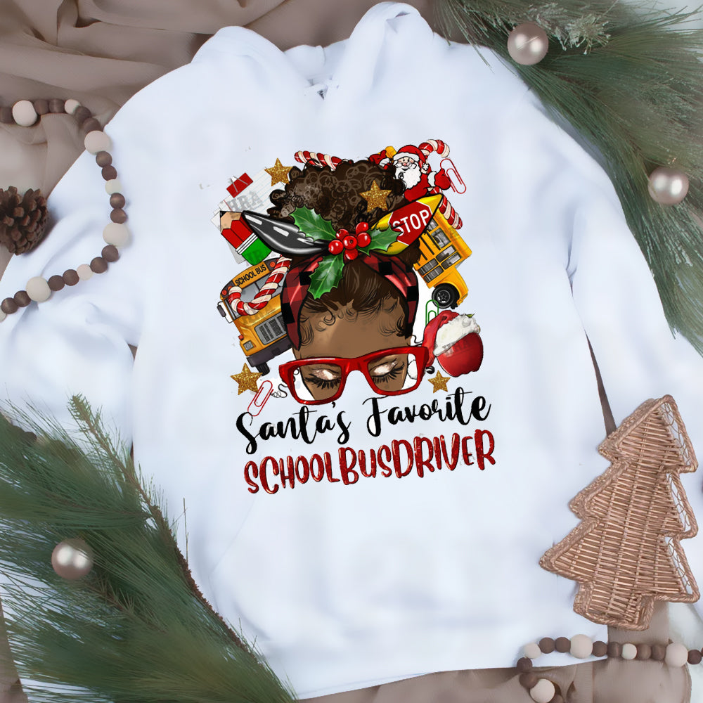 Santas Favorite Bus Driver Afro Messy Bun DTF Transfer