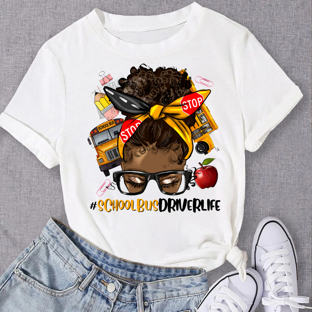 #SchoolBusDriver Life Afro Messy Bun DTF Transfer