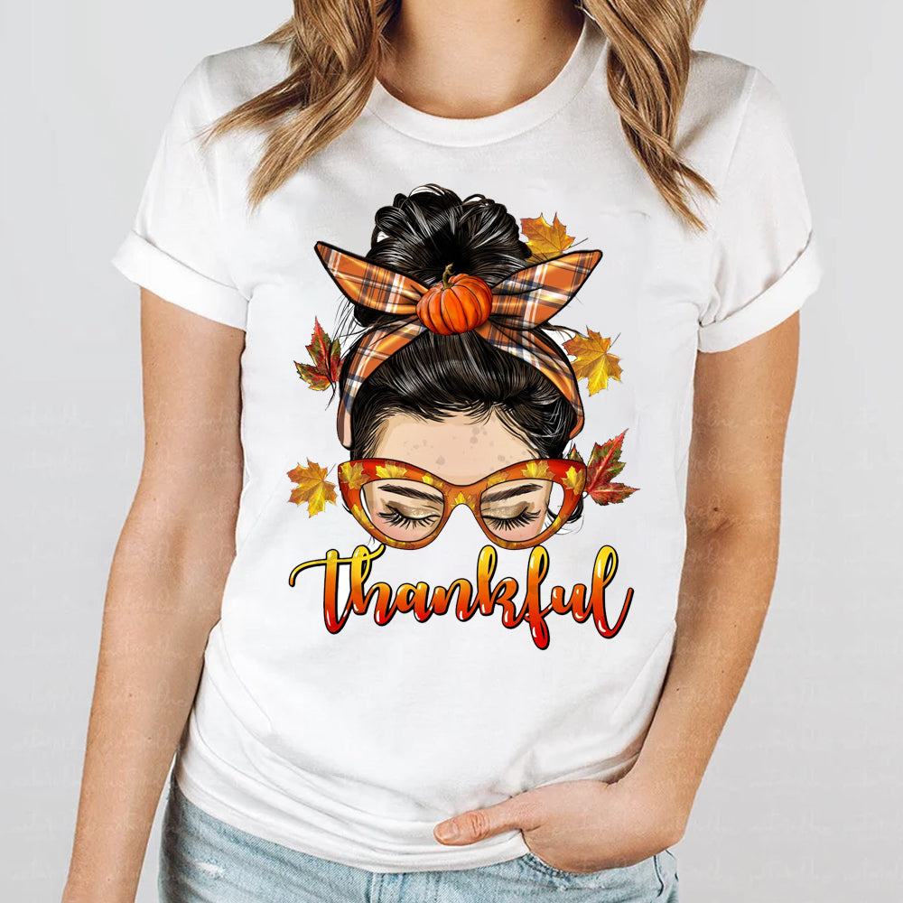 Thankful Fall Messy Bun Brunette DTF Transfer