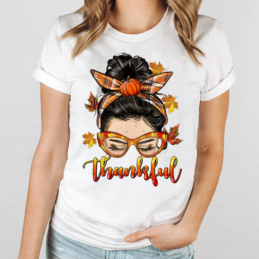 Thankful Fall Messy Bun Brunette DTF Transfer