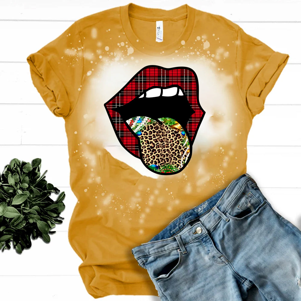Plaid Lips Cheetah Tongue Xmas DTF Transfer