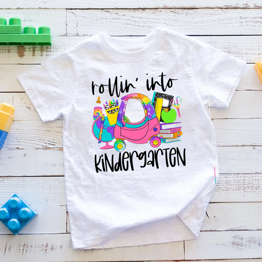 Rollin Into Kindergarten Tie Dye DTF Transfer