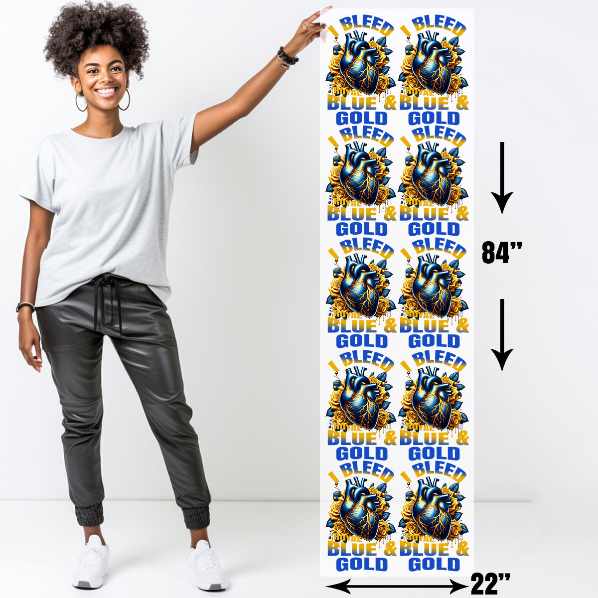 I Bleed Royal Blue and Gold SGRho DTF Transfer-22x84