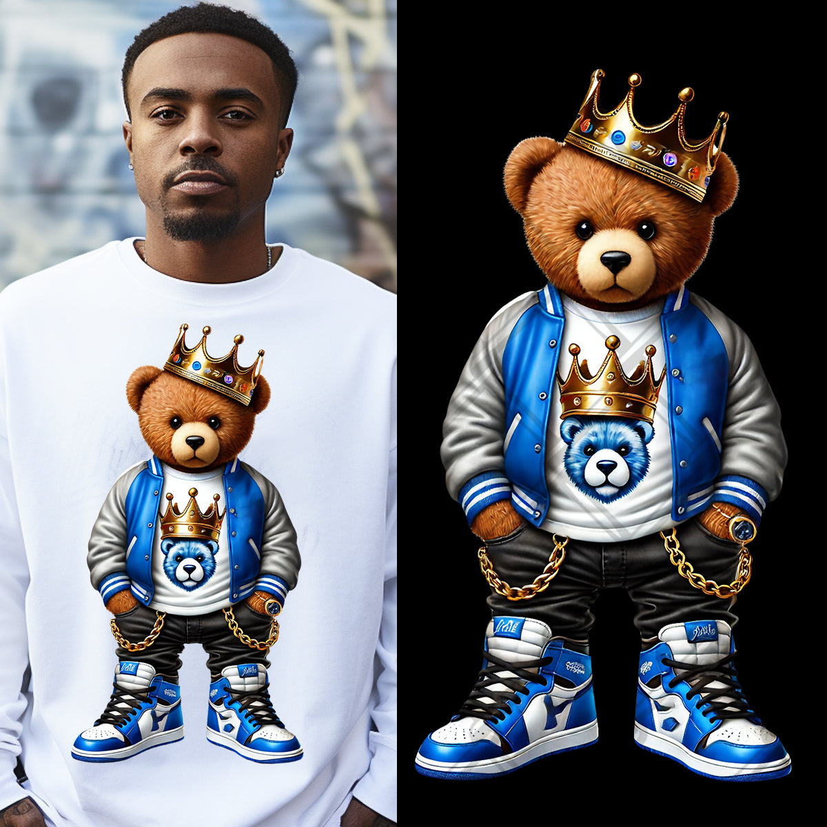 Blue Hip Hop Bear Crown DTF Transfer