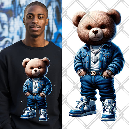 Denim Hip Hop Bear DTF Transfer