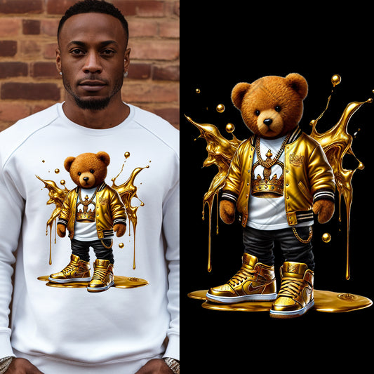 Gold Splash Hip Hop Bear DTF Transfer