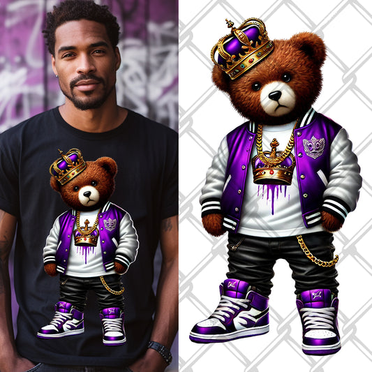 Purple Crown Hip Hop Bear DTF Transfer