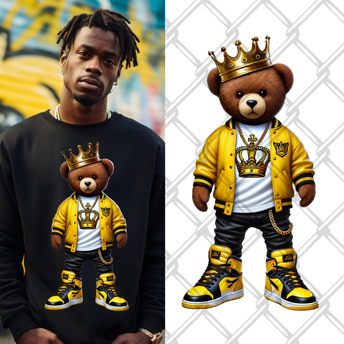 Yellow Black Hip Hop Bear DTF Transfer