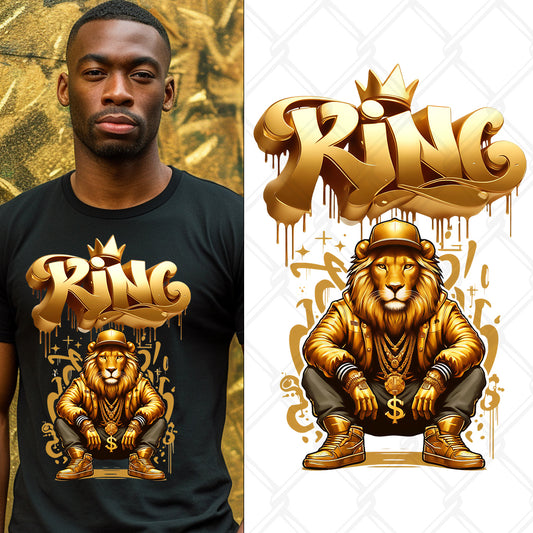 Gold King Lion DTF Transfer