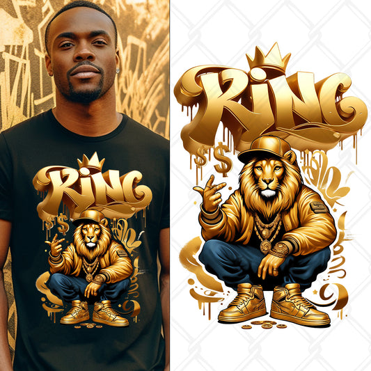 Gold King Lion DTF Transfer