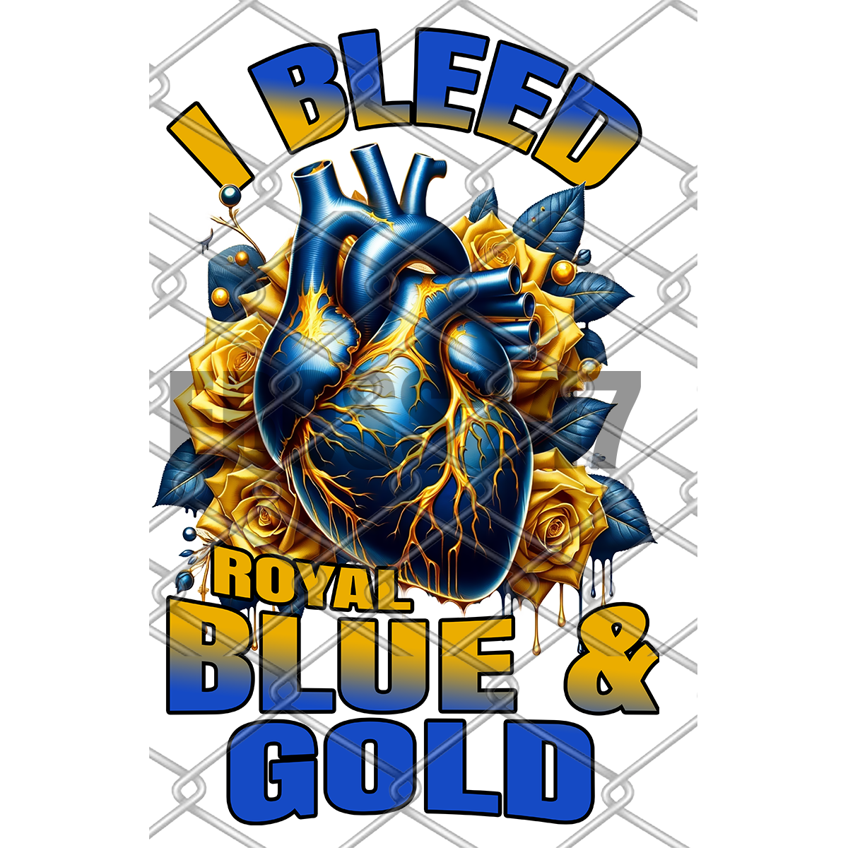 I Bleed Royal Blue and Gold SGRho DTF Transfer-22x84