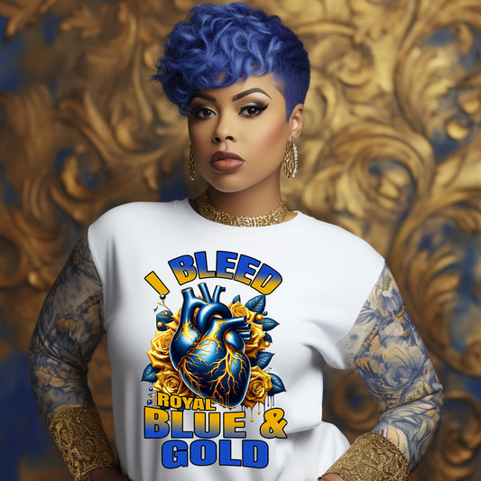 I Bleed Royal Blue and Gold SGRho DTF Transfer-22x84