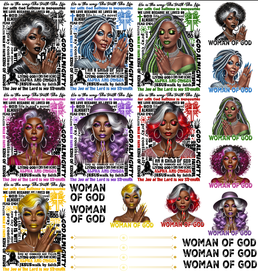 Woman of God Queen Journal & Mug UV DTF Stickers - 22.8x24 Gang Sheet