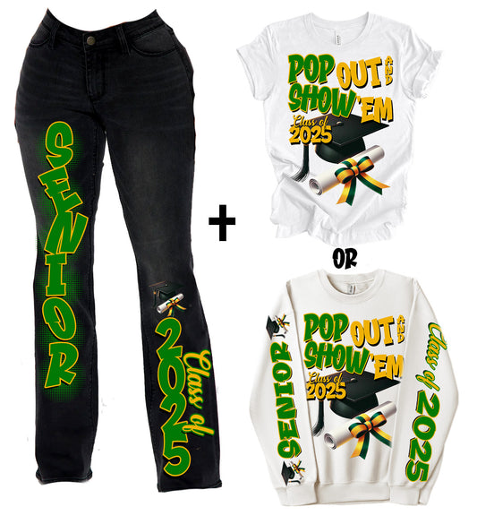 Senior Class of 2025 Sleeve Pants Shirt DTF Transfer Kit - green gold