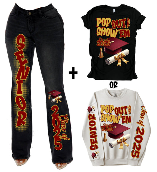 Senior Class of 2025 Sleeve Pants Shirt DTF Transfer Kit - maroon