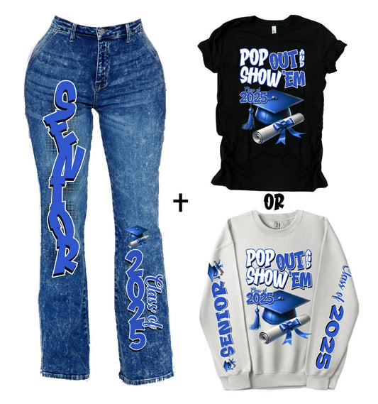 Senior Class of 2025 Sleeve Pants Shirt DTF Transfer Kit - royal