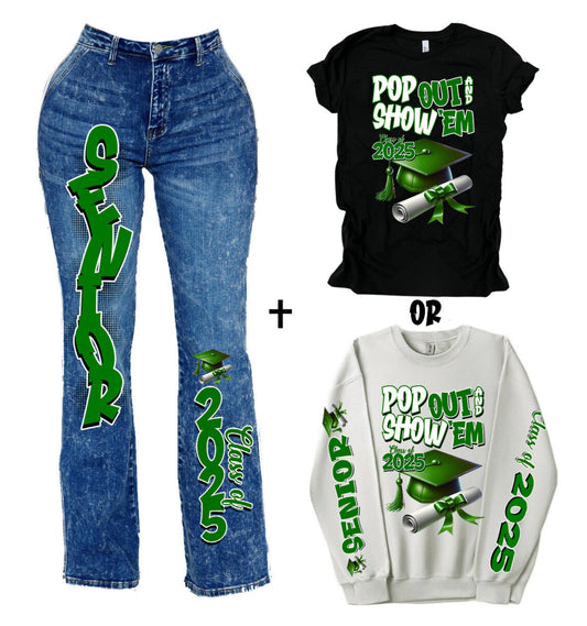 Senior Class of 2025 Sleeve Pants Shirt DTF Transfer Kit - green