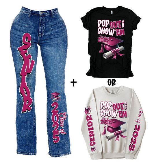 Senior Class of 2025 Sleeve Pants Shirt DTF Transfer Kit - pink