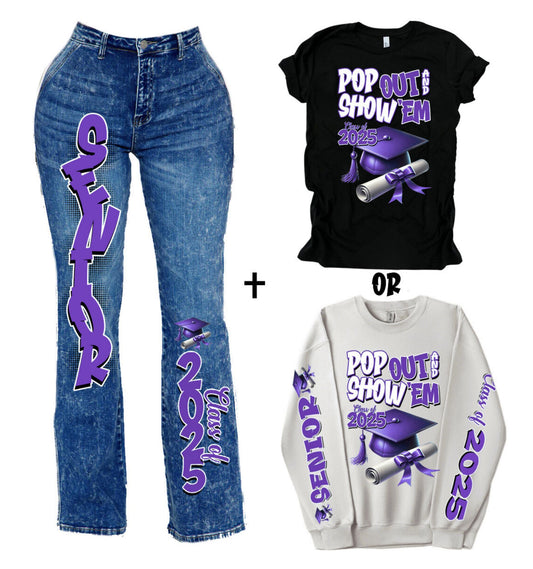 Senior Class of 2025 Sleeve Pants Shirt DTF Transfer Kit - purple