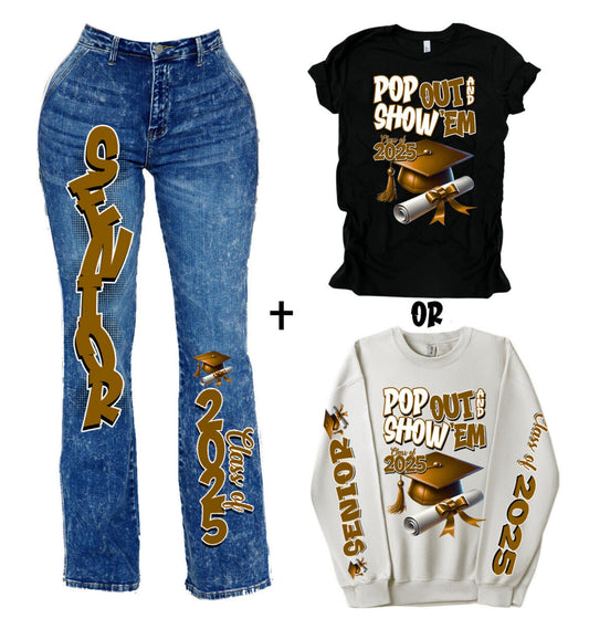 Senior Class of 2025 Sleeve Pants Shirt DTF Transfer Kit - gold