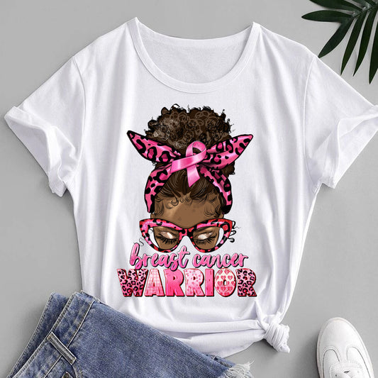 Breast Cancer Warrior Afro Messy Bun DTF Transfer
