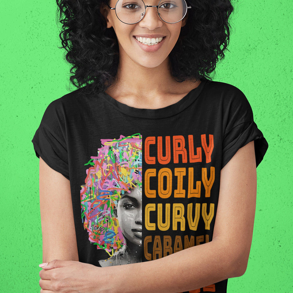 Curly Coily Curvy Caramel Cutie DTF Transfer