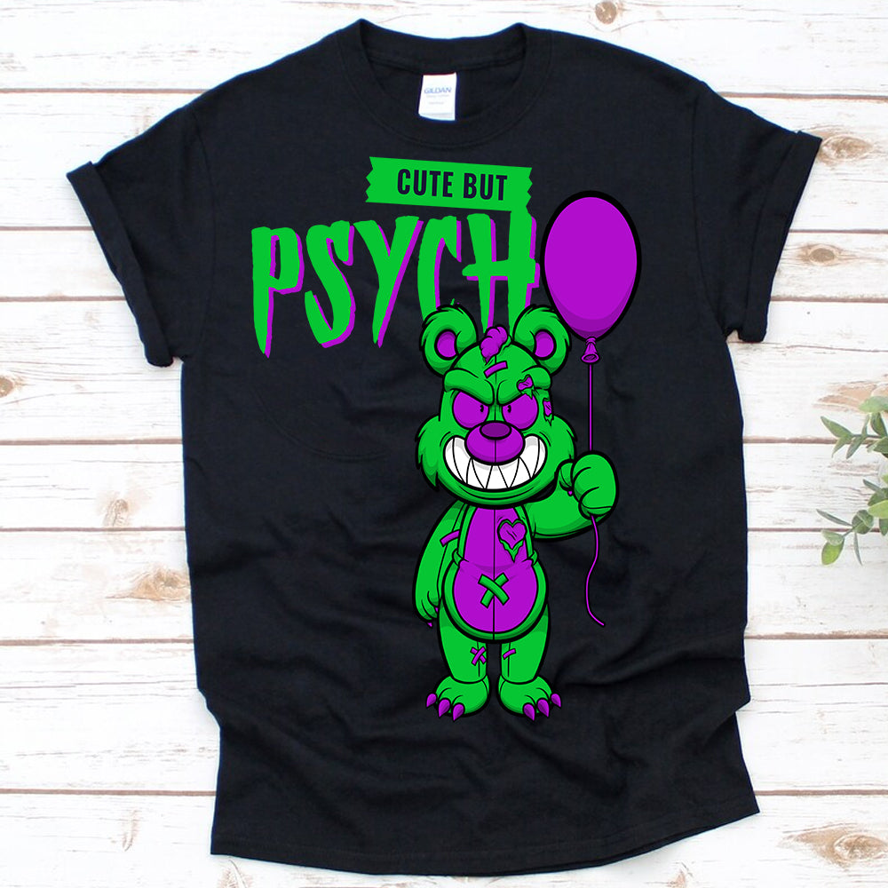 Cute But Psycho Bear DTF Transfer - purple/green