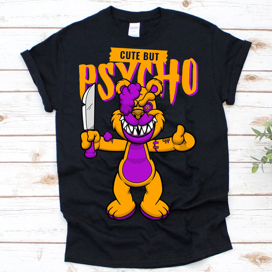 Cute But Psycho Bear DTF Transfer - purple/orange