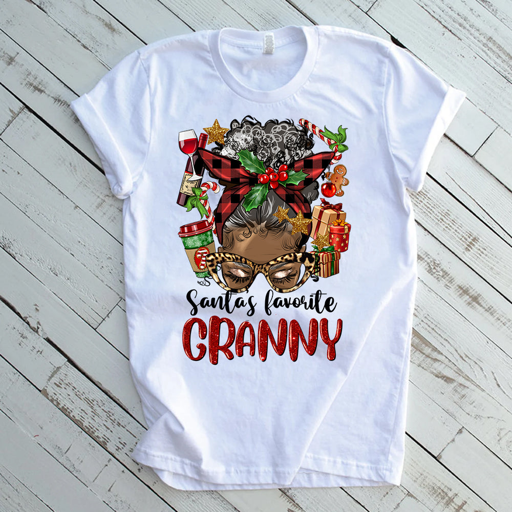Santas Favorite Granny Messy Bun DTF Transfer
